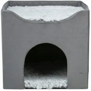 Pet bed Diamsil Harvey closed design for dog or cat, grey with white-black pattern, 38 x 38 x 38 cm