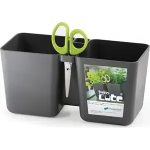 Flower pot Prosperplast Twins Cube Grafit — herb planter cube for windowsill, compact rectangular herb pot