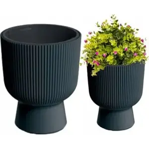 Flower pot Prosperplast Milly with insert, plastic, anthracite, 24×30 cm