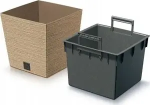 Flower pot Prosperplast Furu Square plastic with insert, light brown, 29.5 cm