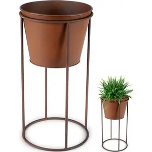 Metal Plant Pot with Stand Vilde 44 cm — cylindrical decorative flower pot on metal stand