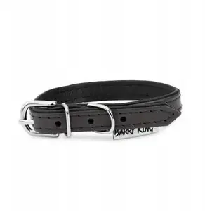 Leather dog collar barry king XS-S 12 mm width 35 cm length black/black