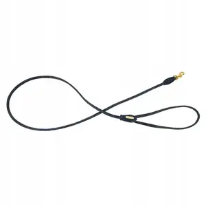 Dog leash barry king Serpente round leather with brass fittings 6 mm × 120 cm, navy