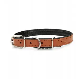 Leather Dog Collar barry king M-L 16 mm x 45 cm, cognac/black