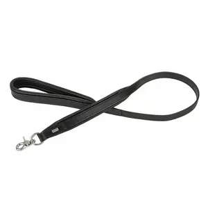 Leather dog leash barry king BK-17535 — 20 mm width, 100 cm length, black, stitched