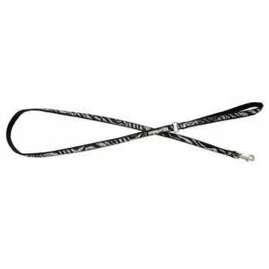 Leash barry king Equilibre — leather, black zebra pattern, nickel hardware, 13 mm × 120 cm