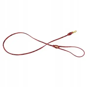 Leash for dog, barry king Serpente leather with brass fittings, round 6 mm × 120 cm, red