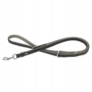 Leather Dog Leash barry king BK-17559 — 20 mm width, 200 cm length, black/gray
