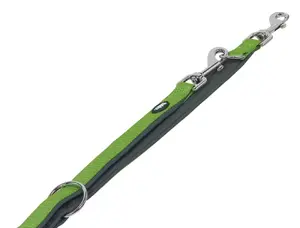 Nobby double dog lead 2 m, nylon, green/grey, 2.5 cm strap width