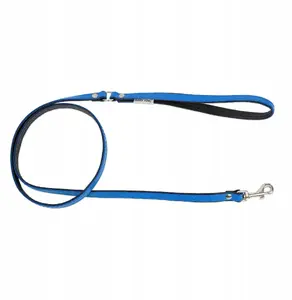 Leather dog leash barry king M-L 20 mm x 120 cm blue/black