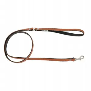 Leather dog leash Collar BK-18619, cognac/black, size M-L, 20 mm x 120 cm