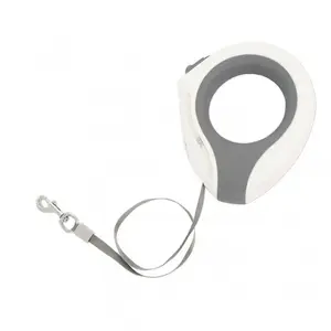 Retractable dog leash Barry King BK-17126 — round tape 3 m, white-gray, USB rechargeable