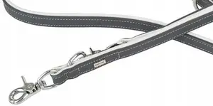 Leather adjustable dog leash barry king BK-18657, black on black, size M-L, 20 mm × 200 cm