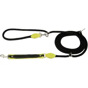 Adjustable Leather Dog Lead Nobby 20 mm width, 220 cm length, lime
