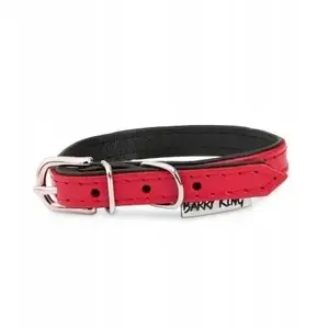 Leather dog collar barry king BK-18888, XS‑S, 12 mm width, 35 cm length, red/black