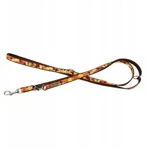Dog leash barry king BK-18602, adjustable fabric tape 10 mm × 220 cm, autumn pattern, brown