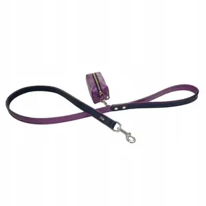 Leather Dog Leash barry king 20 mm × 120 cm, purple, with waste bag holder