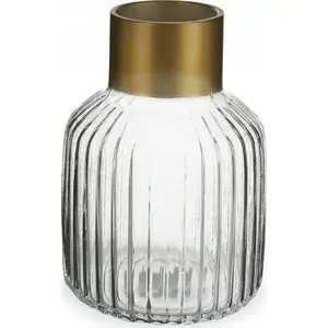 Vase Gift Decor Paski — glass decorative vase, transparent with gold stripes, 12 x 18 x 12 cm