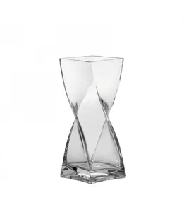 Vase LEONARDO Swirl square-shaped glass vase, transparent, H 250 mm, W 100 mm, D 100 mm