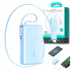 Power bank Joyroom JR-PR2L 10000mAh 35W with built-in retractable USB-C cable and Lightning lanyard — blue