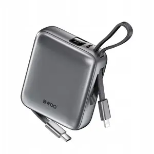 Power bank WEKOME P74 10000 mAh 22.5W with built-in USB-C and Lightning cables, silver