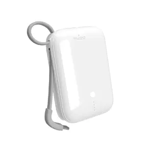 Power bank PURO Power Link 10 Plus — 10,000 mAh, USB-C integrated cable, 20 W output, 1×USB-A + 1×USB-C, white