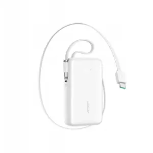 Повербанк Joyroom JR-PR2 35W 10000mAh с выдвижным кабелем USB-C и встроенным кабелем Lightning — белый