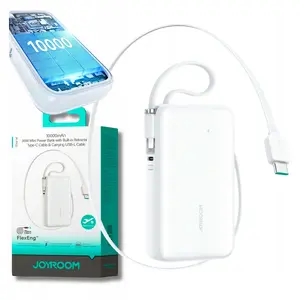 Пауэрбанк Joyroom JR-PR2L 10000mAh 35W с встроенным выдвижным кабелем USB-C и кабелем-ремешком Lightning — белый