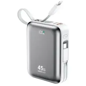 Пауэрбанк WEKOME P77 10000 mAh 45W с кабелями USB-C и Lightning, серый