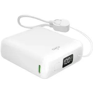 Power bank PURO 10000mAh 20W with USB-C, USB-A, built-in USB-C cable and display — white