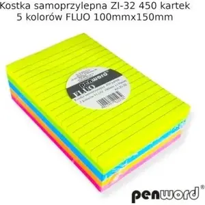 Sticky Notes Penword KOSTKA ZI-32, fluorescent 5 colors, 100×150 mm, 450 sheets (pack of 10)