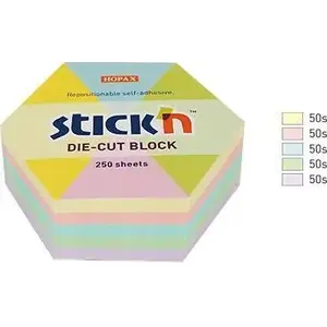 Stickn lipīgie lakatiņi sešstūra 61×70 mm, miks 5 pasteļkrāsas, 250 loksnes, modelis 21826