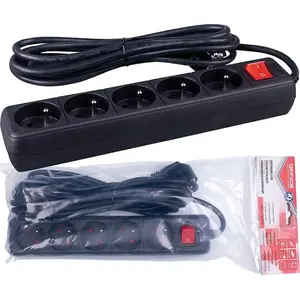 Power Extension Lead office products 5-socket 5 m with grounding and switch, black