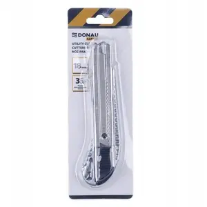 Packaging knife Donau Safety with replaceable metal blade, metal body, blister pack, silver