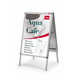 Pavement A-frame Sign NOBO Essence A1 — Aluminium/PVC/Steel, 605×1095 mm, Silver