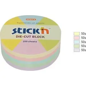 Sticky notes pad Stick'n 67×67 mm, round corner, 250 sheets, mix of 5 pastel colors