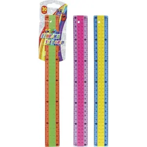 Lineāls PBS Connect 30 cm gumēts plastmasas, divkrāsains ar blokveida rakstu