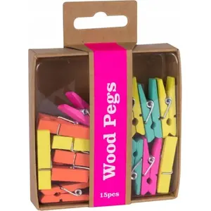 Wooden Clothespins Apli Fluor Collection, set of 15, mixed fluorescent colors