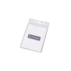 ID badge holder Donau soft with top slot, transparent – flexible card protector