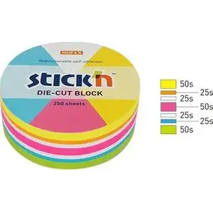 Sticky Notes pad Stick'n 67×67 mm round mix 5 colors neon + white 250 sheets