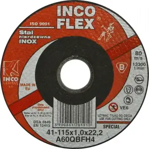 Отрезной круг Techniflex TARCZA PŁASKA INOX T1A 115×1.0×22 для нержавеющей стали, 115 мм