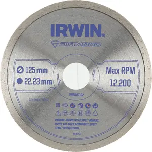 Dimanta griešanas disks Irwin 125 mm x 22,23 mm (ciets) flīzēm — grīdai un sienām