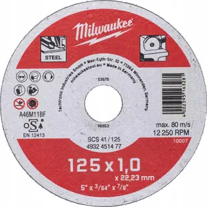 Cutting Disc MILWAUKEE 4932451477 for Metal Contractor 125 x 1 mm, gray