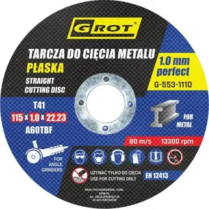 Griešanas disks Grot TARCZA PŁASKA T1A 115×1.0×22 mm — komplekts 10 gab.