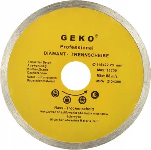 Алмазный отрезной диск 115 мм GEKO G00240 — цельный (полный) для резки и шлифовки