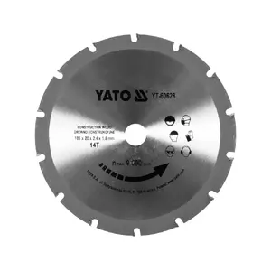 Пильный диск циркулярный YATO YT-60628, Ø185 мм, TCT (карбид вольфрама), для строительной древесины, 1 шт
