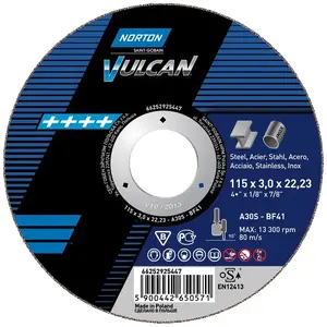 Cut-off Wheel Norton Clipper Vulcan A41 125 x 22.23 x 1.6 mm for Steel
