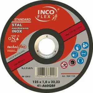Griešanas šķīvis metālam Inco Flex 125 x 1,0 mm, 22,23 mm uzgrieznis