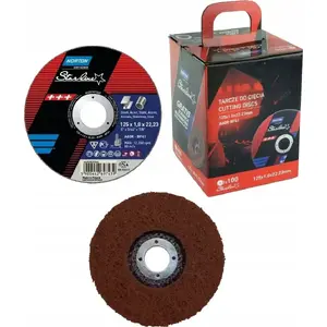 Cutting Wheel NORTON Starline 125 mm x 1.0 mm, 100 pcs with bucket and non-woven flap disc