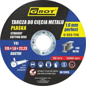Griešanas disks Grot Tarcza Płaska T1a 115×1.6×22 mm — komplekts 10